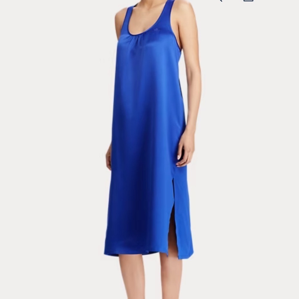 Lauren Ralph Lauren Satin Embroidered LRL Nightgown in Cobalt Blue